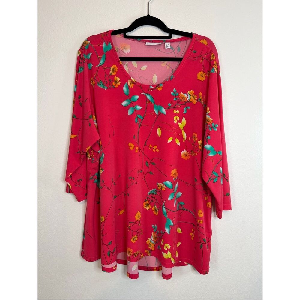 Susan Graver Pink Floral V-Neck Tunic